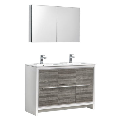 Fresca Allier Rio 48" Ash Gray Double Sink Modern Bathroom Vanity Set  w/ Medicine Cabinet