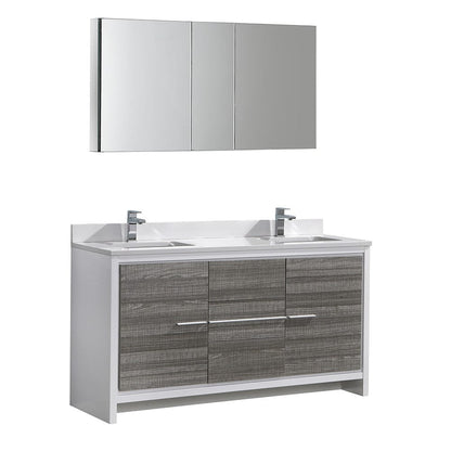 Fresca Allier Rio 60" Ash Gray Double Sink Modern Bathroom Vanity Set  w/ Medicine Cabinet