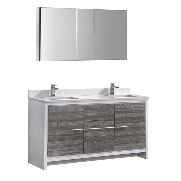 Fresca Allier Rio 60 Ash Gray Double Sink Modern Bathroom Vanity Set  w/ Medicine Cabinet