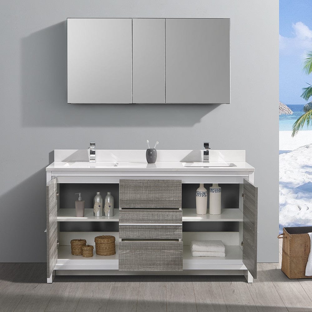 Fresca Allier Rio 60 Ash Gray Double Sink Modern Bathroom Vanity Set  w/ Medicine Cabinet
