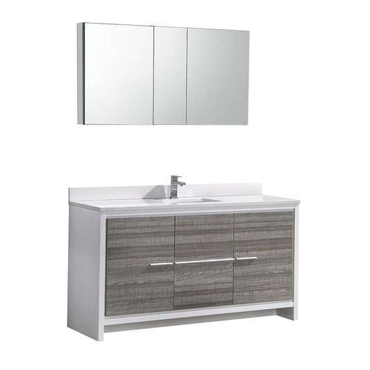 Fresca Allier Rio 60" Ash Gray Single Sink Modern Bathroom Vanity Set  w/ Medicine Cabinet
