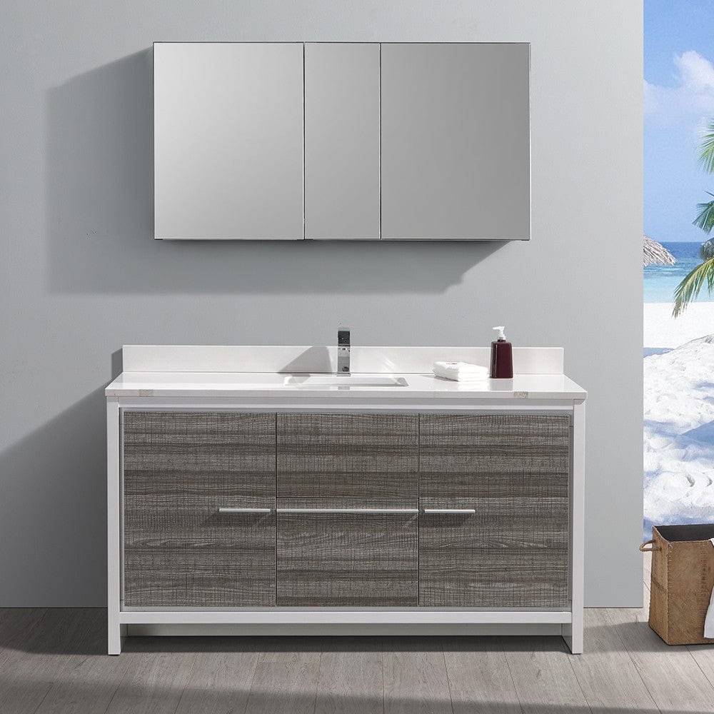 Fresca Allier Rio 60 Ash Gray Single Sink Modern Bathroom Vanity Set  w/ Medicine Cabinet