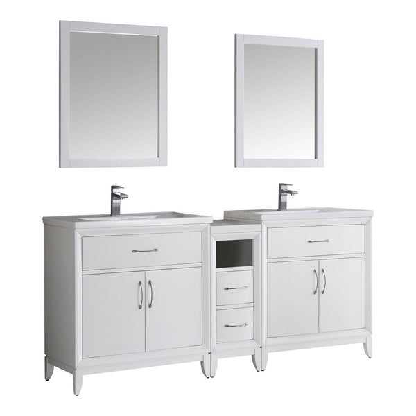 Fresca Cambridge 72 White Double Sink Traditional Bathroom Vanity w/ Mirrors