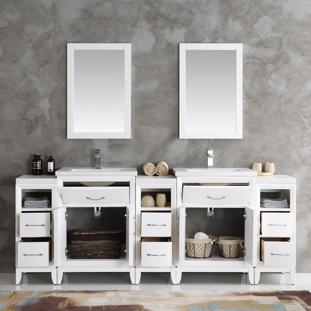 Fresca Cambridge 84 White Double Sink Traditional Bathroom Vanity w/ Mirrors