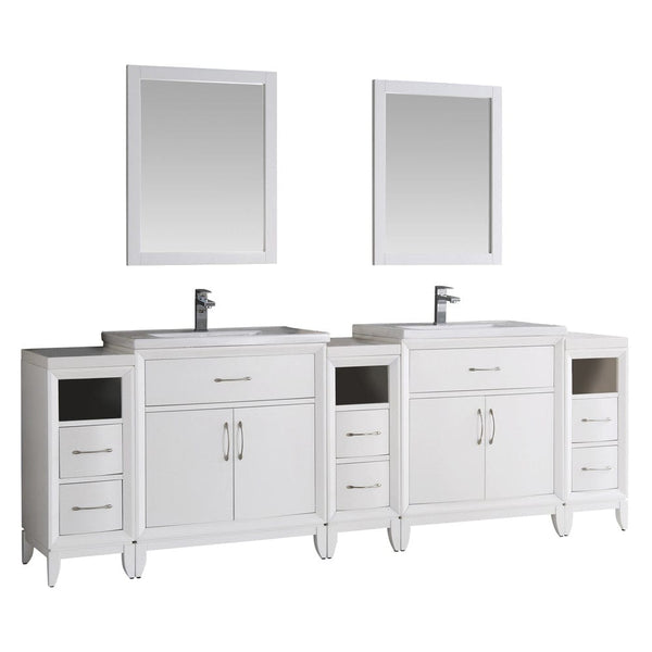 Fresca Cambridge 96 White Double Sink Traditional Bathroom Vanity w/ Mirrors
