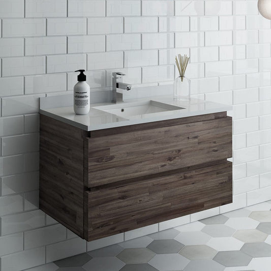 Fresca Formosa 36 Wall Hung Modern Bathroom Cabinet w/ Top & Sink | FCB3136ACA-CWH-U
