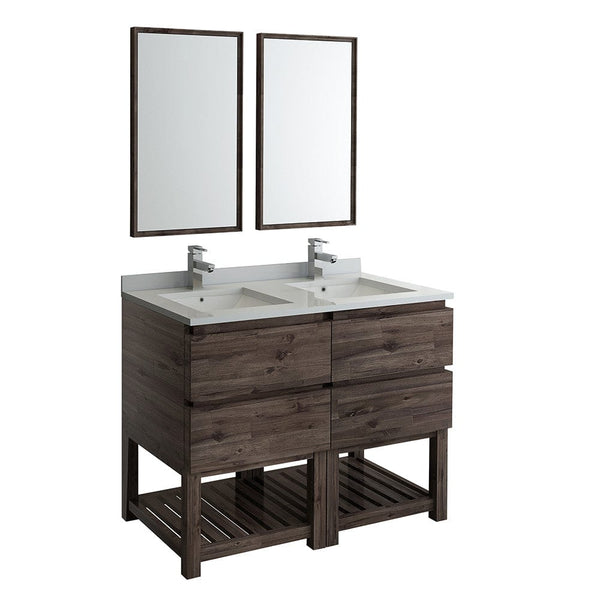 Fresca Formosa 48 Floor Standing Double Sink Modern Bathroom Vanity w/ Open Bottom & Mirrors | FVN31-2424ACA-FS