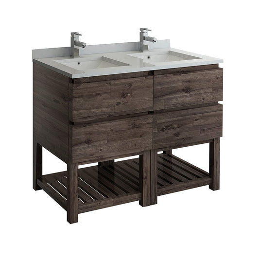Fresca Formosa 48" Floor Standing Open Bottom Double Sink Modern Bathroom Cabinet w/ Top & Sinks | FCB31-2424ACA-FS-CWH-U