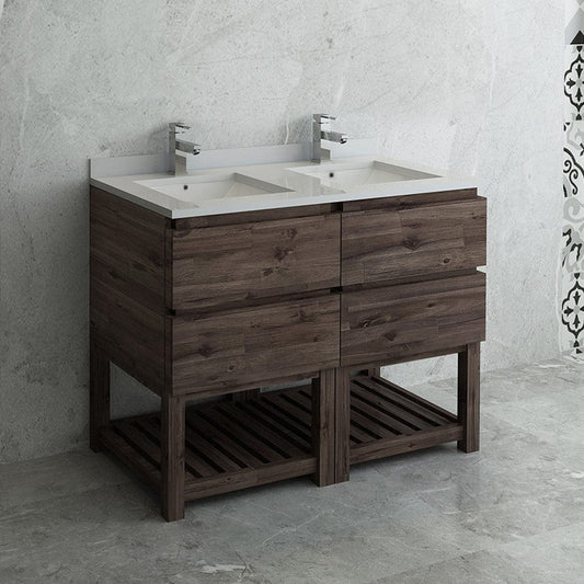 Fresca Formosa 48 Floor Standing Open Bottom Double Sink Modern Bathroom Cabinet w/ Top & Sinks | FCB31-2424ACA-FS-CWH-U