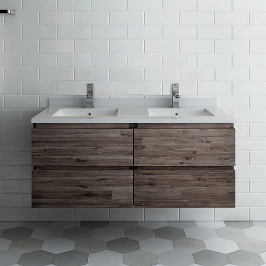 Fresca Formosa 48 Wall Hung Double Sink Modern Bathroom Cabinet w/ Top & Sinks | FCB31-2424ACA-CWH-U