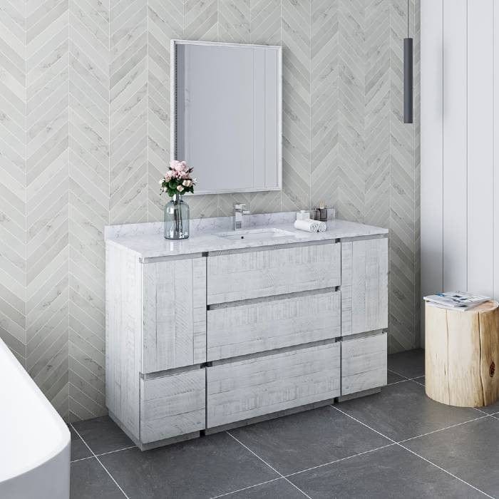 single sink bathroom vanity set in rustic white