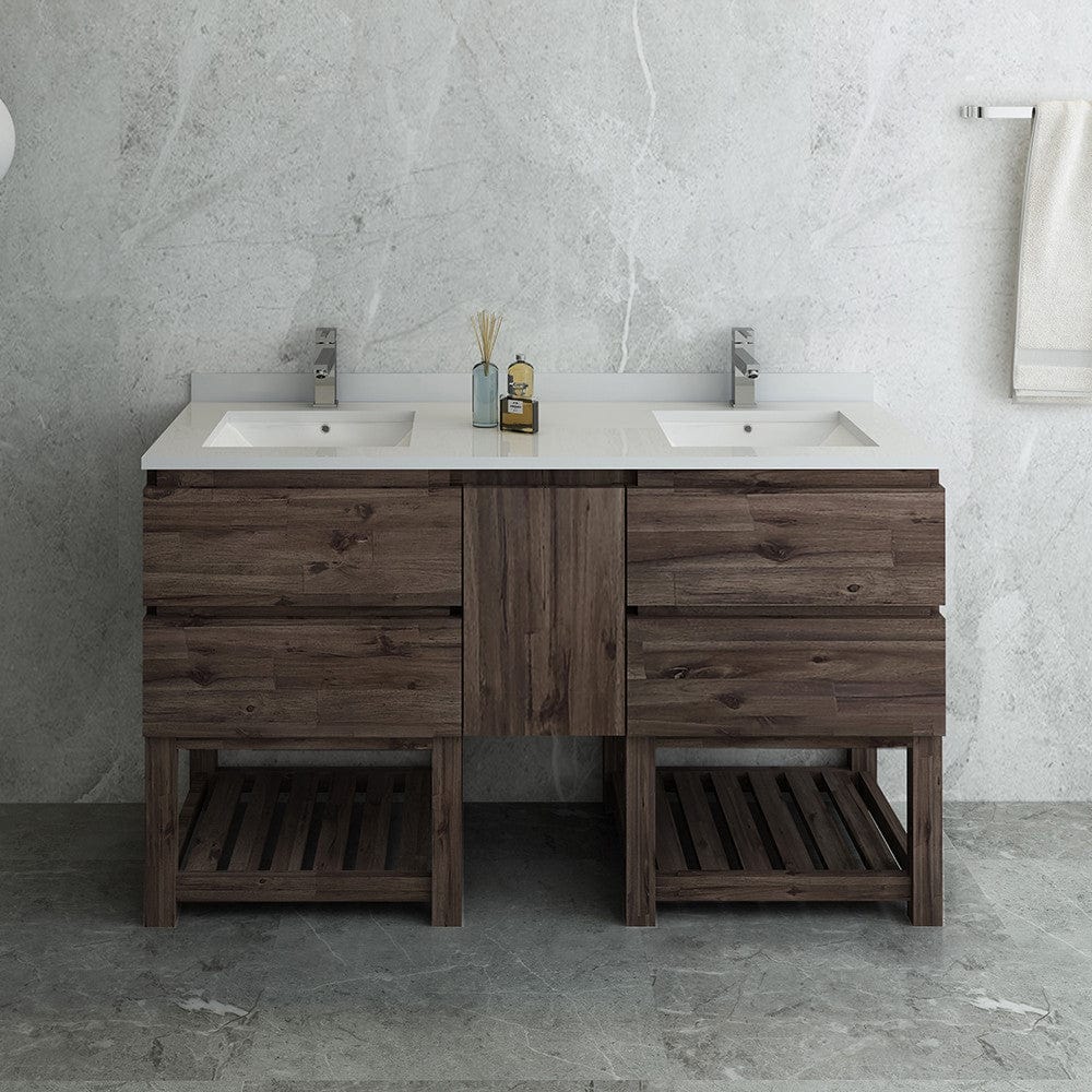 Fresca Formosa 60 Floor Standing Open Bottom Double Sink Modern Bathroom Cabinet w/ Top & Sinks | FCB31-241224ACA-FS-CWH-U