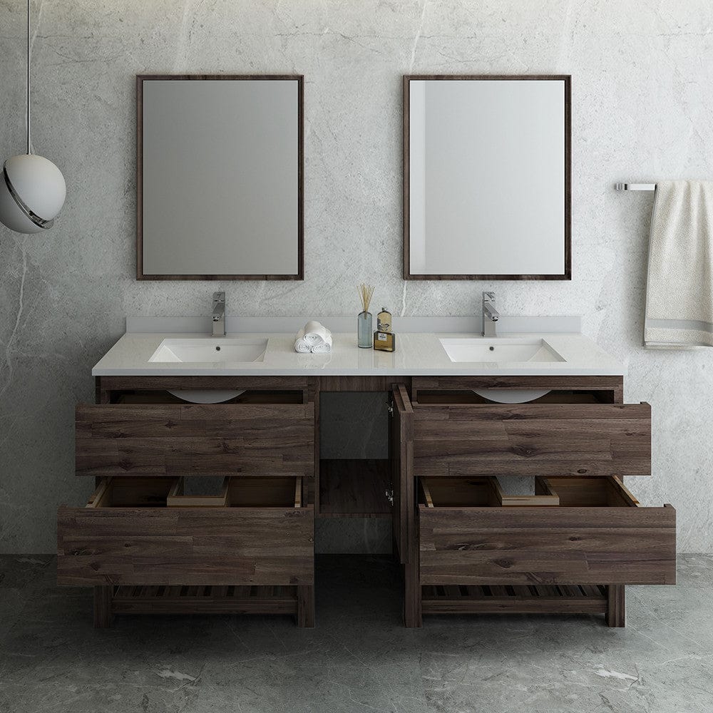 Fresca Formosa 72 Floor Standing Double Sink Modern Bathroom Vanity w/ Open Bottom & Mirrors | FVN31-301230ACA-FS