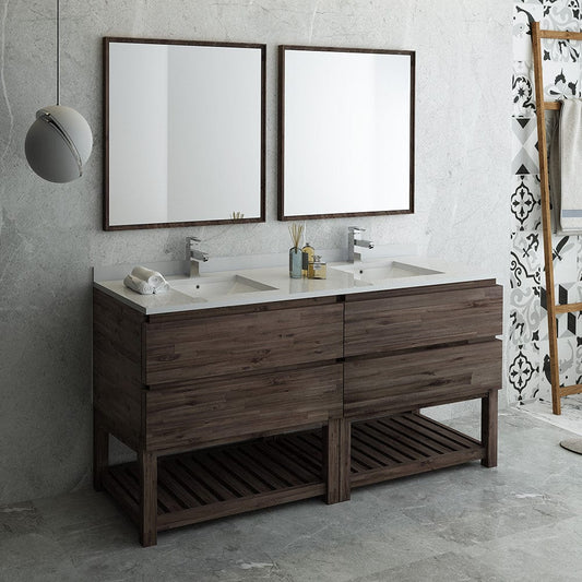 Fresca Formosa 72 Floor Standing Double Sink Modern Bathroom Vanity w/ Open Bottom & Mirrors | FVN31-3636ACA-FS