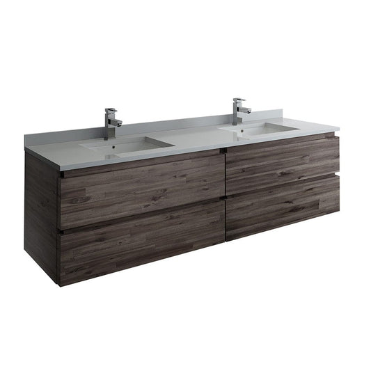 Fresca Formosa 72" Wall Hung Double Sink Modern Bathroom Cabinet w/ Top & Sinks | FCB31-3636ACA-CWH-U