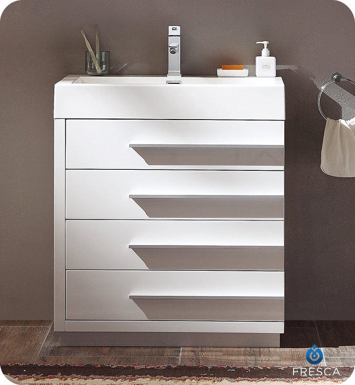 Fresca Livello 24 White Modern Bathroom Cabinet w/ Integrated Sink