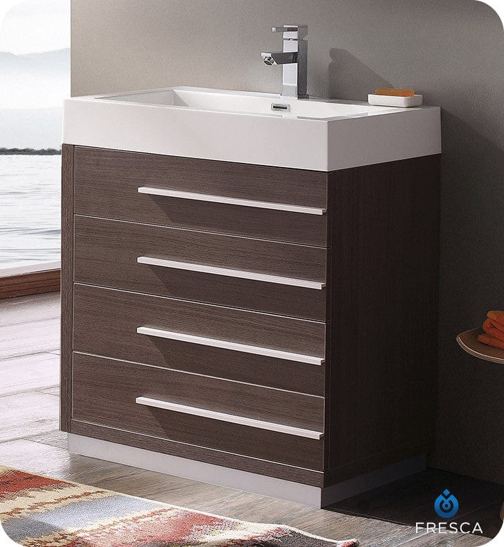 Fresca Livello 30 Gray Oak Modern Bathroom Cabinet w/ Integrated Sink
