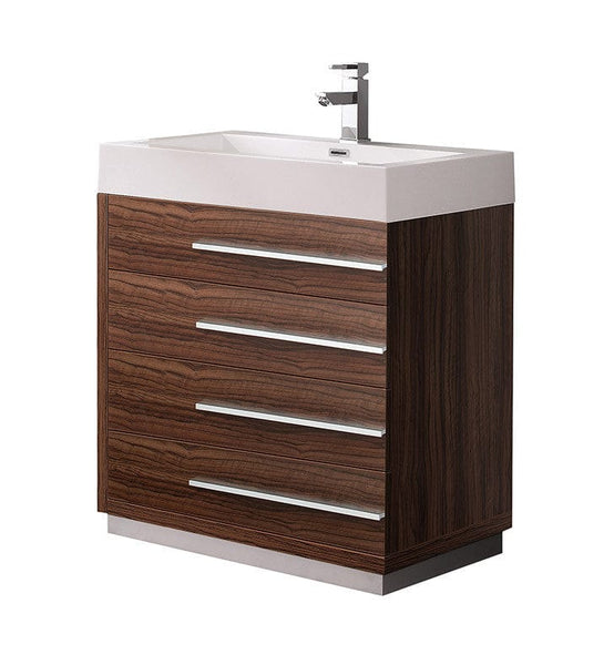 Fresca Livello 30 Walnut Modern Bathroom Cabinet w/ Integrated Sink