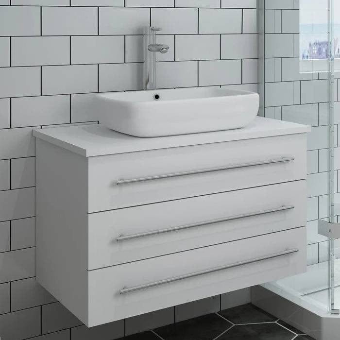 Fresca Lucera 32" White Wall Hung Modern Bathroom Cabinet with Top & Vessel Sink