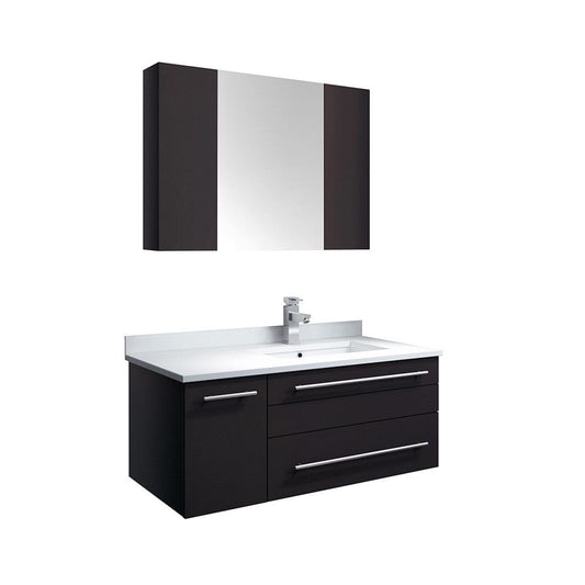 Fresca Lucera 36 Espresso Wall Hung Undermount Sink Bathroom Vanity w/ Medicine Cabinet - Right Version