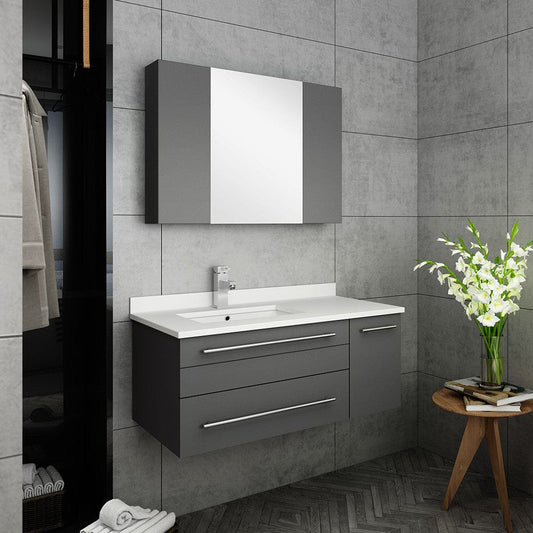 Fresca Lucera 36 Gray Wall Hung Undermount Sink  Bathroom Vanity w/ Medicine Cabinet - Left Version