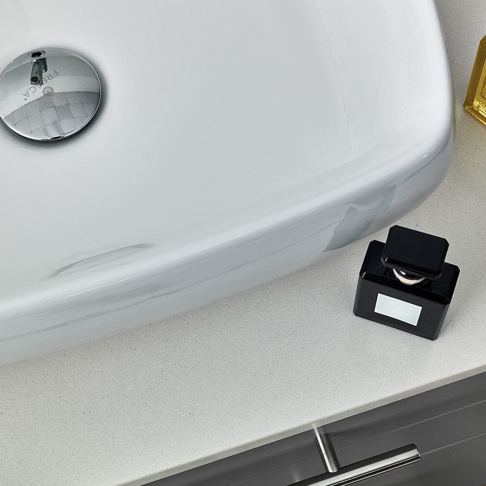 Fresca Lucera 36 Gray Wall Hung Vessel Sink Bathroom Vanity w/ Medicine Cabinet - Right Version