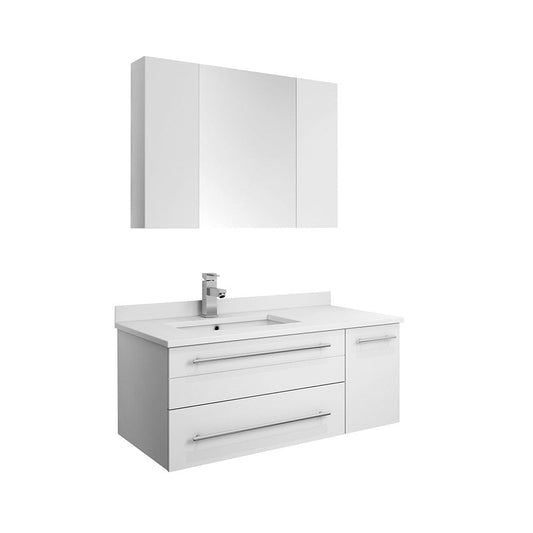 Fresca Lucera 36 White Wall Hung Undermount Sink  Bathroom Vanity w/ Medicine Cabinet - Left Version