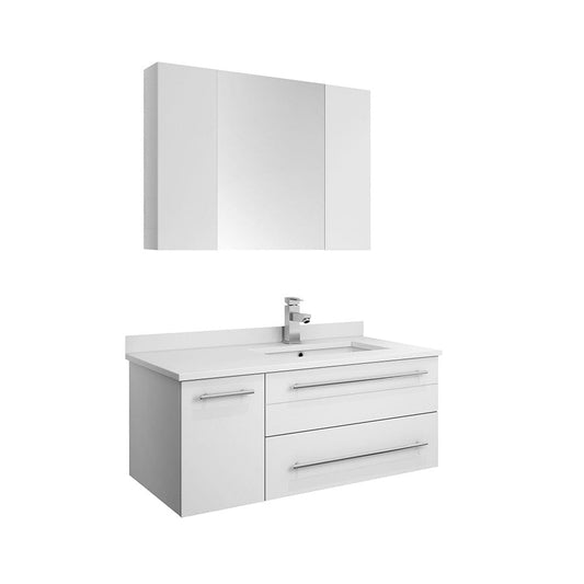 Fresca Lucera 36 White Wall Hung Undermount Sink Bathroom Vanity w/ Medicine Cabinet - Right Version