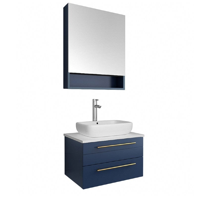 24 Wall Mounted Bathroom Vanity and Sink Combo, Blue Floating Bathroom  Vanity with White Ceramic Sink