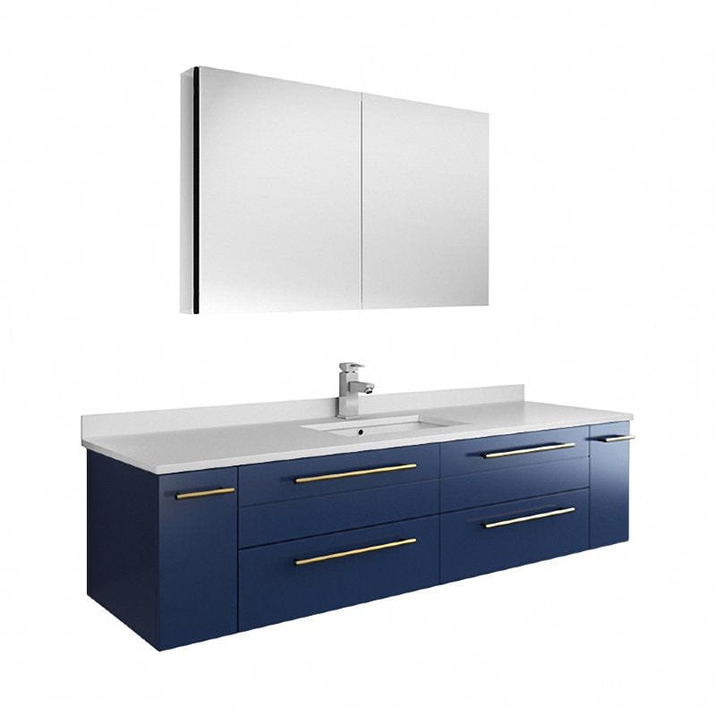 24 Wall Mounted Bathroom Vanity and Sink Combo, Blue Floating Bathroom  Vanity with White Ceramic Sink