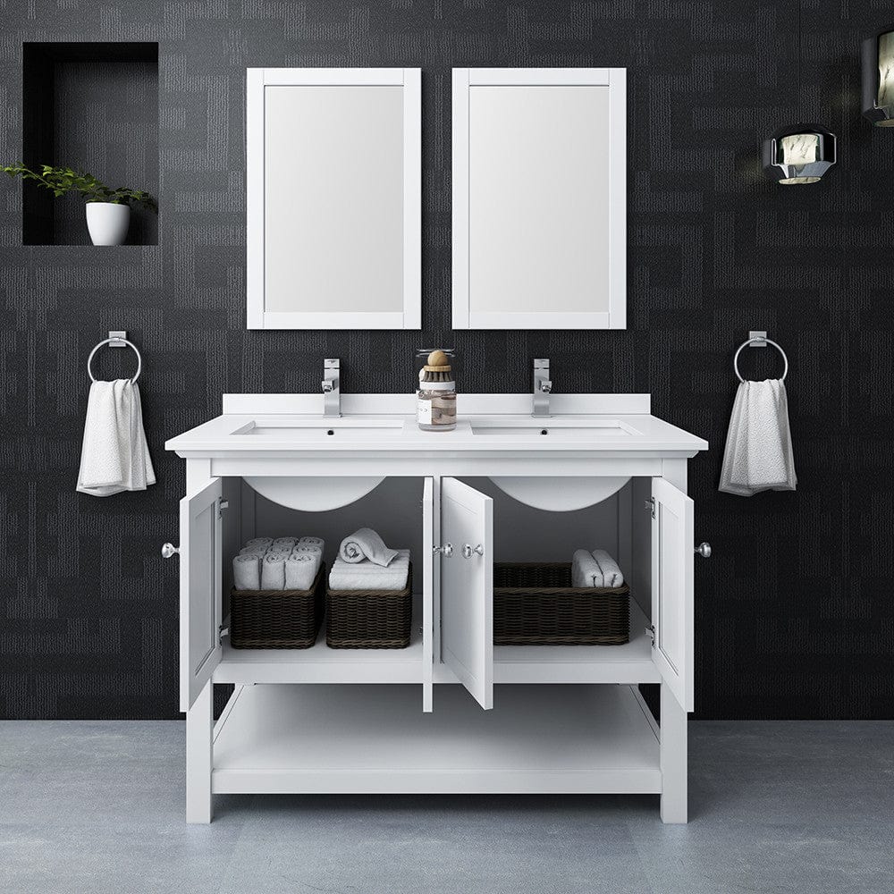 Fresca Vanities Fresca Manchester 48 White Traditional Double Sink Bathroom Vanity w/ Mirrors