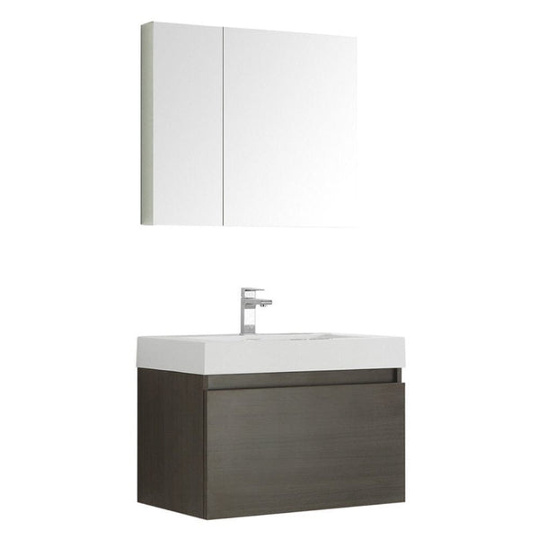 Fresca Mezzo 30 Gray Oak Wall Hung Modern Bathroom Vanity w/ Medicine Cabinet