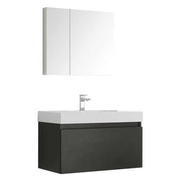 Fresca Mezzo 36 Black Wall Hung Modern Bathroom Vanity w/ Medicine Cabinet