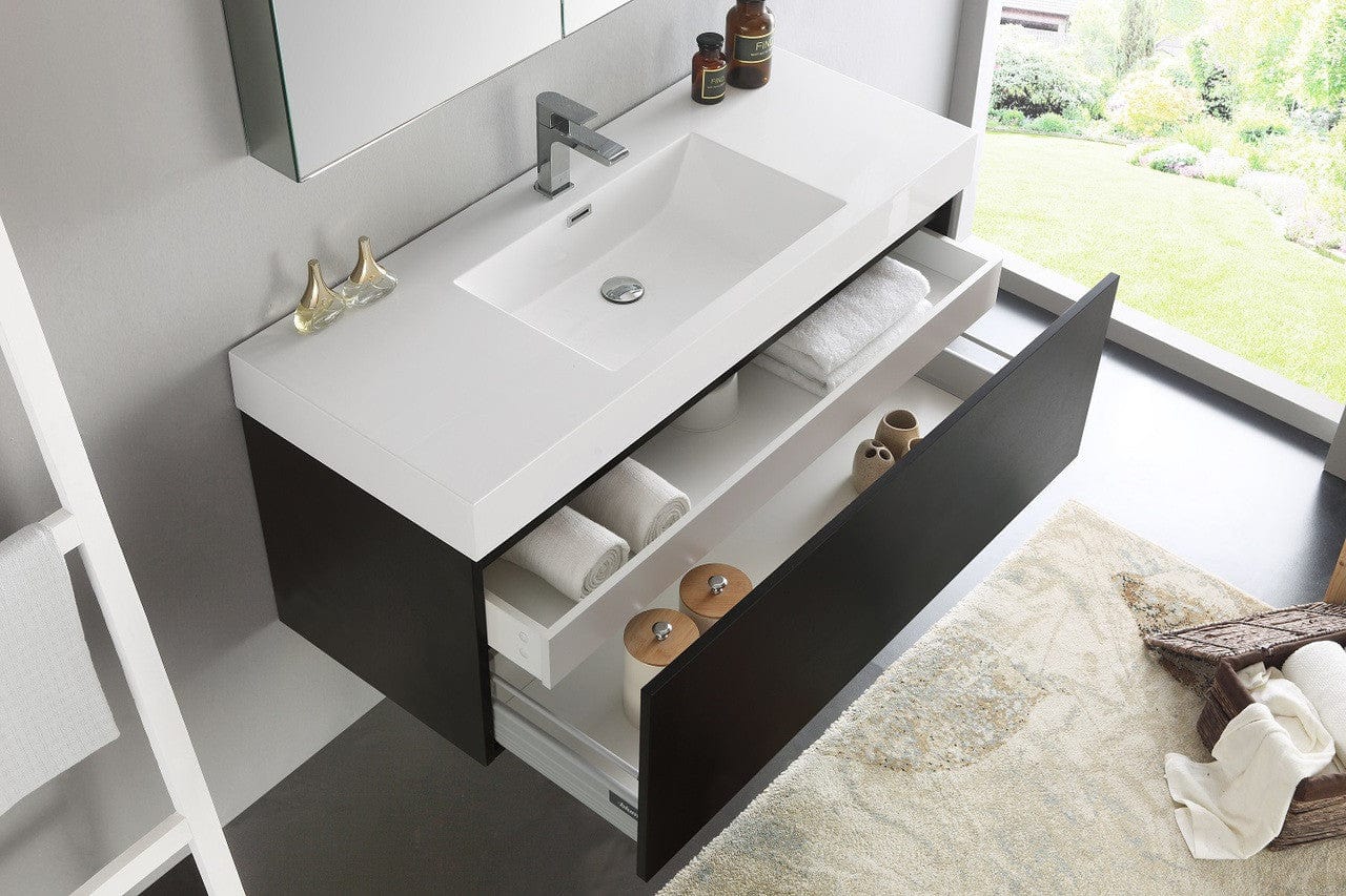 Fresca Vanities Fresca Mezzo 48 Black Wall Hung Modern Bathroom Vanity w/ Medicine Cabinet