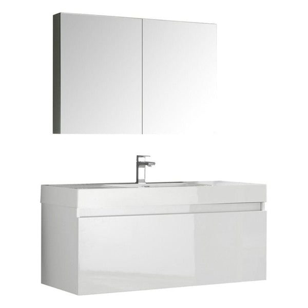 Fresca Mezzo 48 White Wall Hung Modern Bathroom Vanity w/ Medicine Cabinet