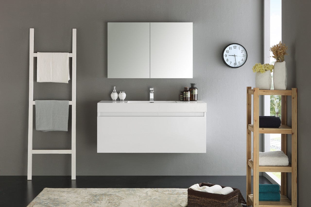 Fresca Mezzo 48 White Wall Hung Modern Bathroom Vanity w/ Medicine Cabinet