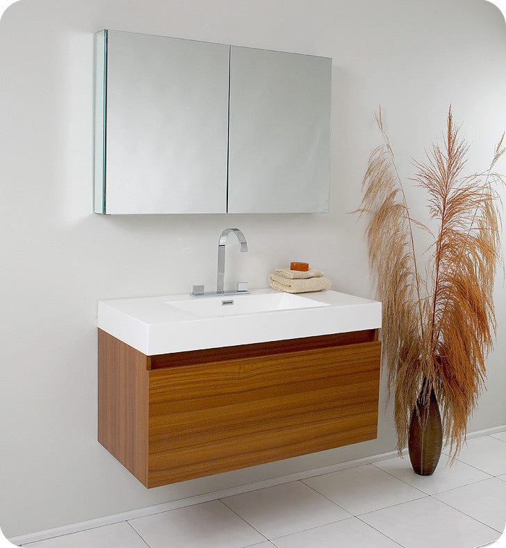 Fresca Mezzo Teak Modern Bathroom Vanity w/ Medicine Cabinet