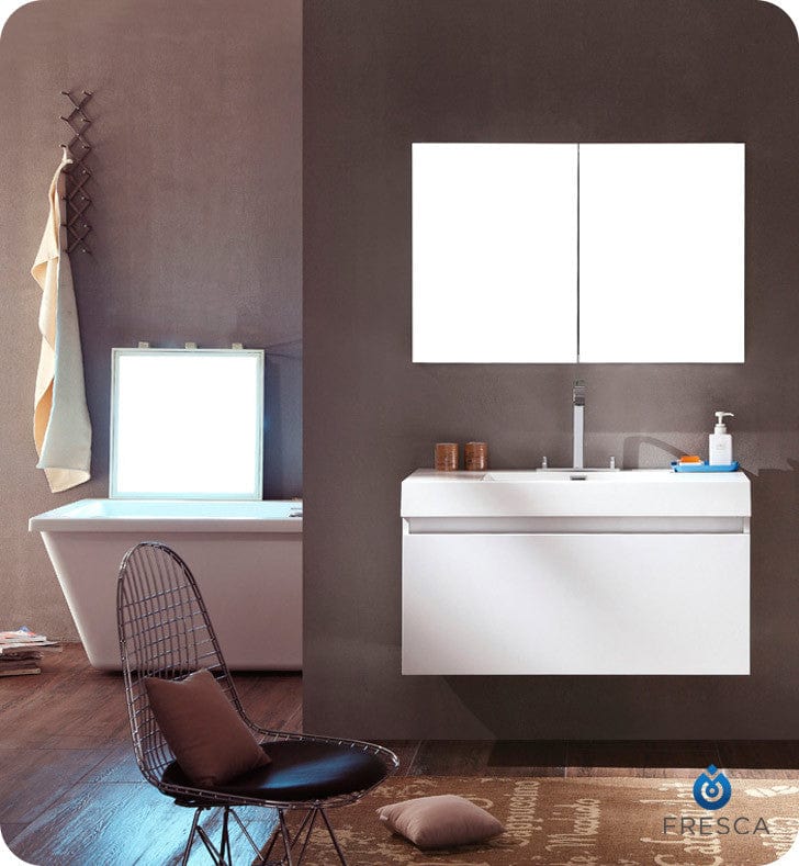 Fresca Mezzo White Modern Bathroom Vanity w/ Medicine Cabinet