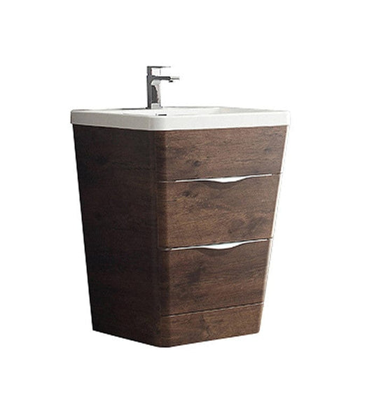 Fresca Milano 26 Rosewood Modern Bathroom Cabinet w/ Integrated Sink
