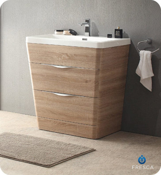 Fresca Milano 32 White Oak Modern Bathroom Cabinet w/ Integrated Sink