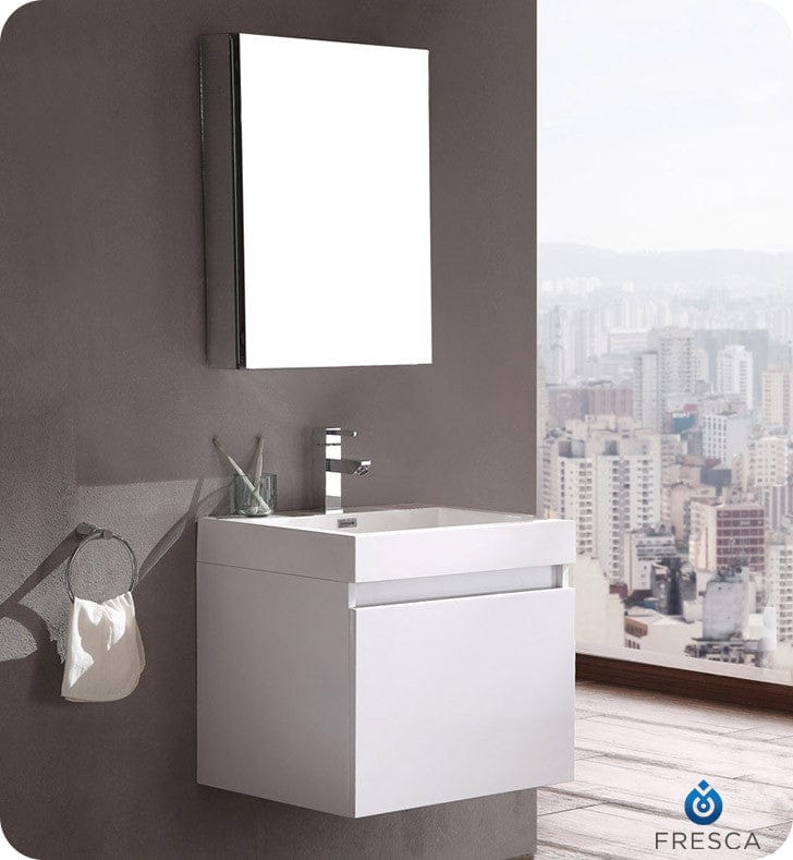 Fresca Nano White Modern Bathroom Vanity w/ Medicine Cabinet