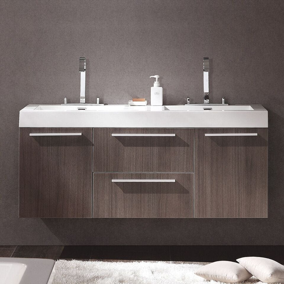 Fresca Vanities Fresca Opulento 54 Gray Oak Modern Double Sink Bathroom Cabinet w/ Integrated Sinks