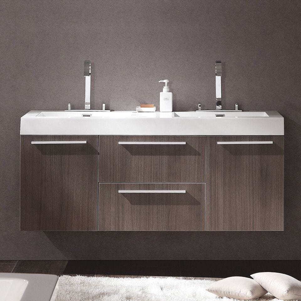 Fresca Opulento 54 Gray Oak Modern Double Sink Bathroom Cabinet w/ Integrated Sinks