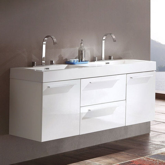 Fresca Opulento 54 White Modern Double Sink Cabinet w/ Integrated Sinks