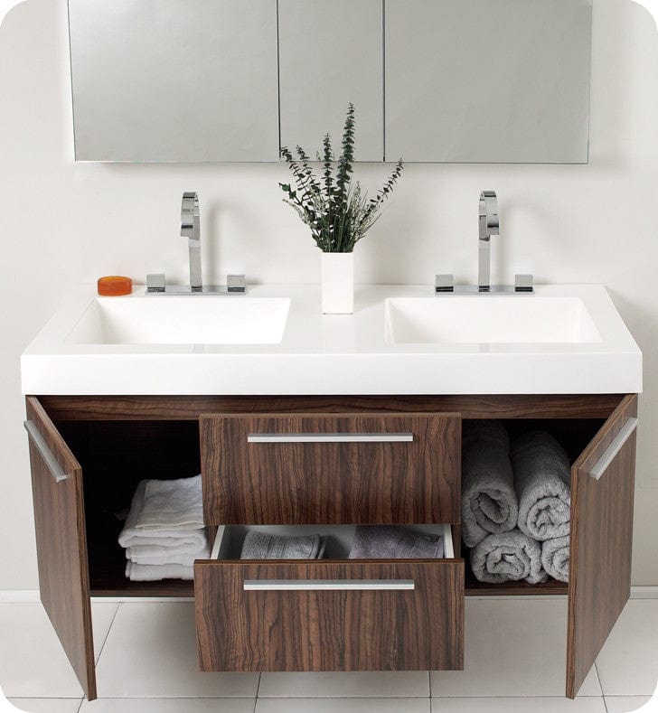 Fresca Opulento Walnut Modern Double Sink Bathroom Vanity w/ Medicine Cabinet