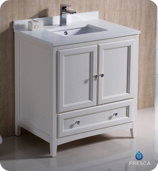 Fresca Oxford 30 Antique White Traditional Bathroom Cabinet w/ Top & Sink