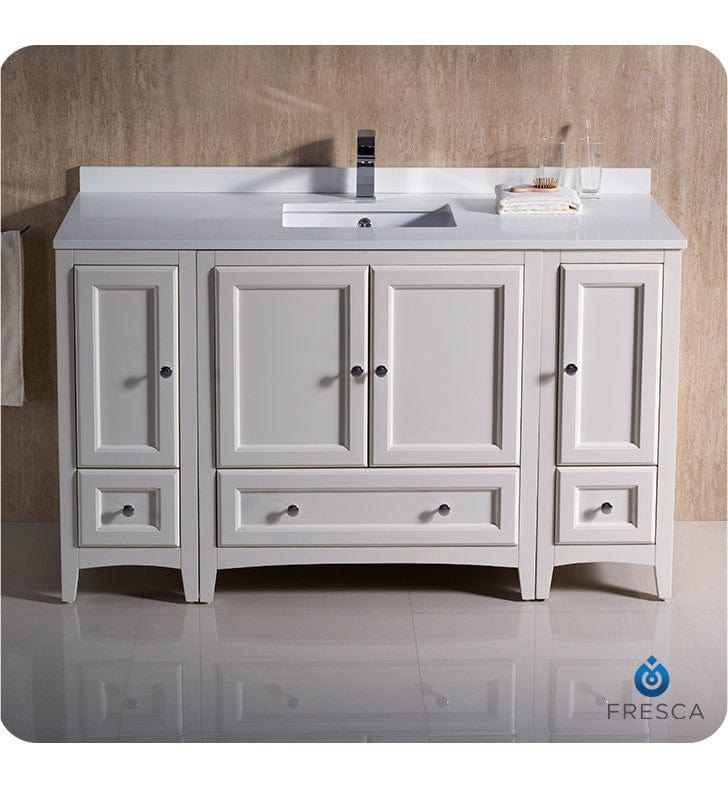 Fresca Oxford 54 Antique White Traditional Bathroom Cabinets w/ Top & Sink