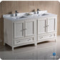 Fresca Oxford 60 Antique White Traditional Double Sink Bathroom Cabinets w/ Top & Sinks