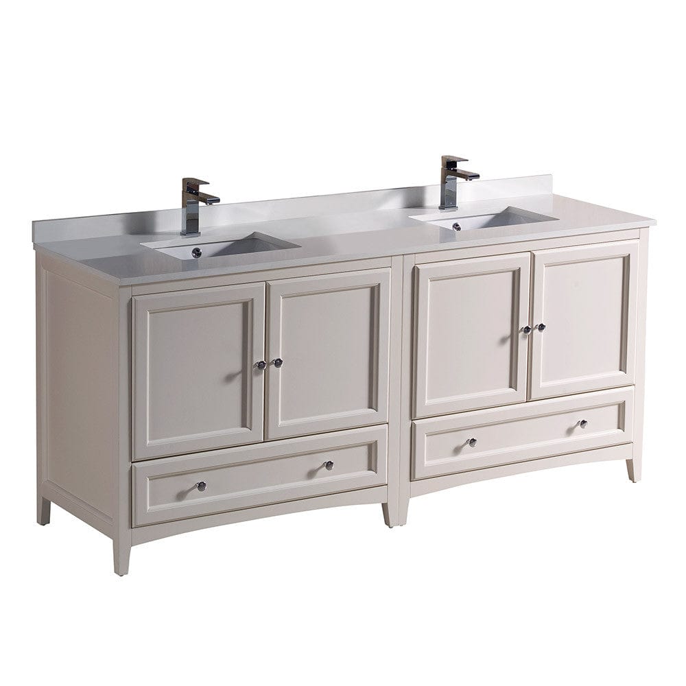 Fresca Oxford 72 Antique White Traditional Double Sink Bathroom Cabinets w/ Top & Sinks