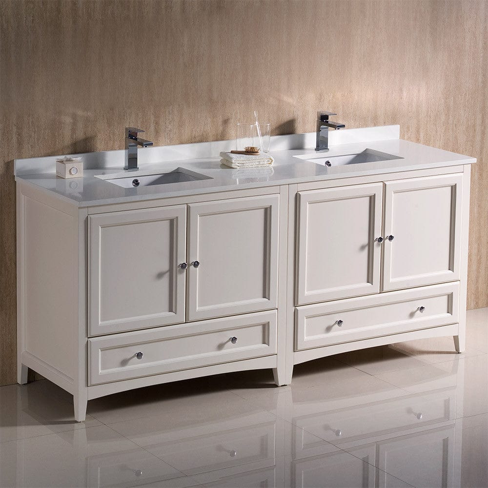 Fresca Oxford 72 Antique White Traditional Double Sink Bathroom Cabinets w/ Top & Sinks